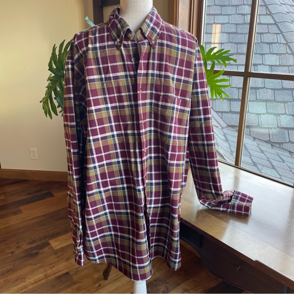 Eddie Bauer Burgundy Plaid Button-Down Shirt XXL Tall